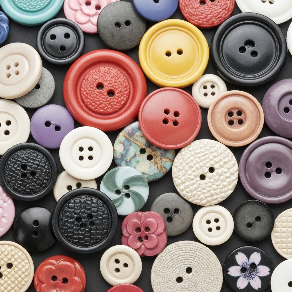 Garment buttons in assorted colours and styles