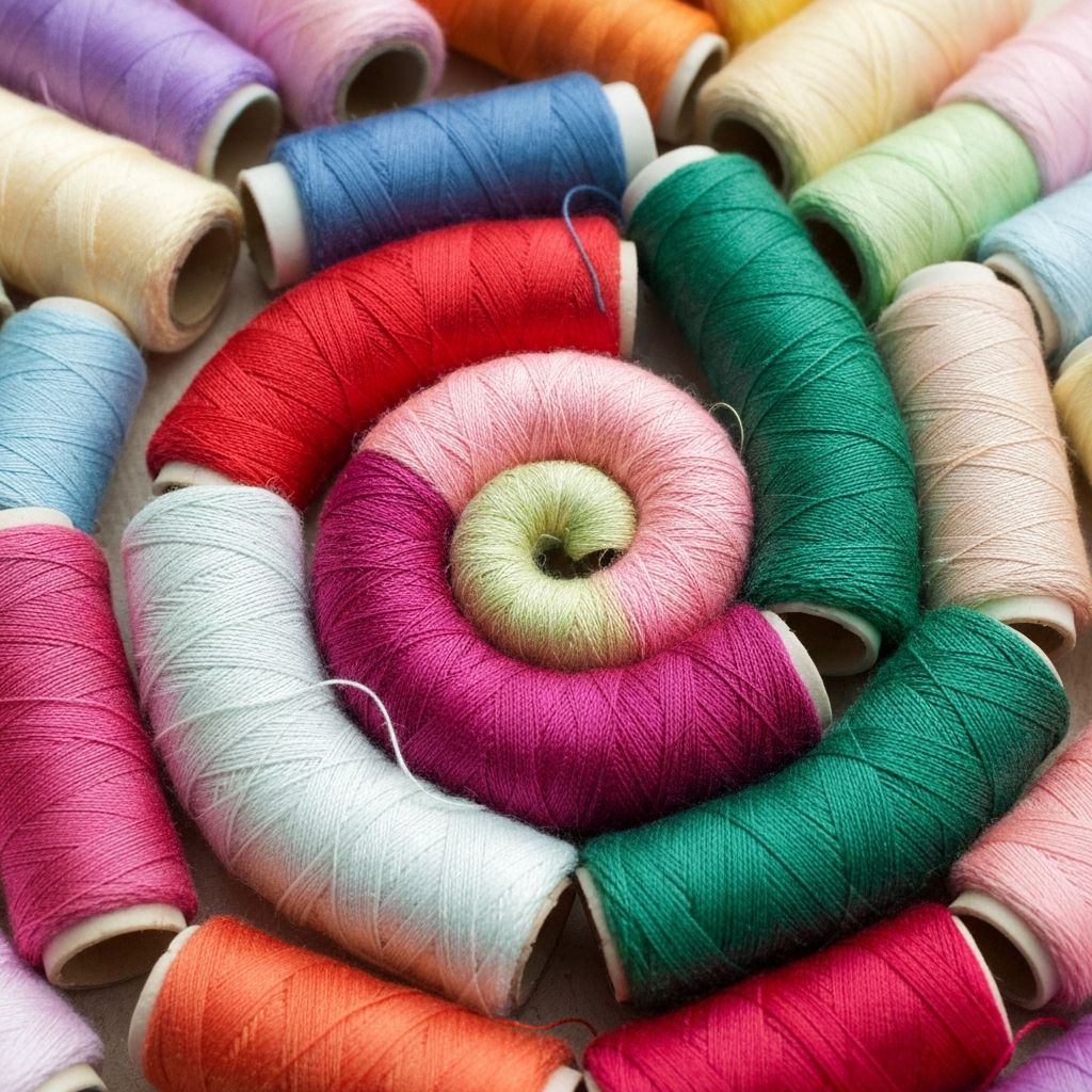 Colourful sewing thread spools for garment production